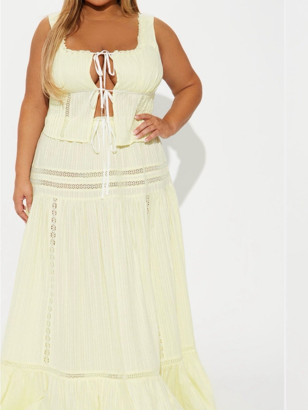 Fashion Nova Pale Yellow Tie-Front Maxi Dress